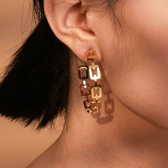 Jewelry - NEW 18K Gold Plated Link Chain Round Hoop Earrings